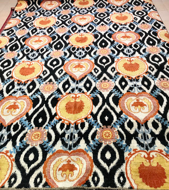 Black Yellow and Rust Handmade Suzani Carpet (9x12 ft)