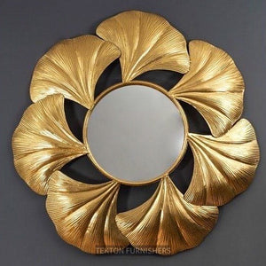 Golden Petals Mirror Wall Hanging