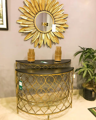 Golden Metal Console with Black Fiber Top D-Shaped