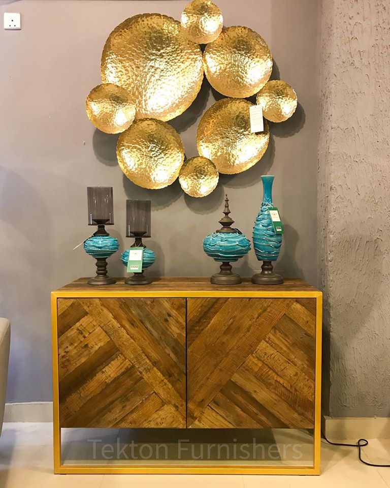 Golden Metal Frame Reclaimed Wood Console