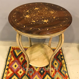 Handcrafted Brass inlay table in Antique Finish