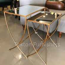 Load image into Gallery viewer, Metal nesting tables set with mirror top.