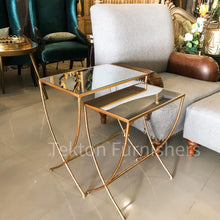 Load image into Gallery viewer, Metal nesting tables set with mirror top.