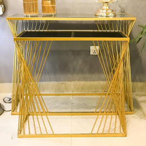 Modern Metal Console with Glass Top