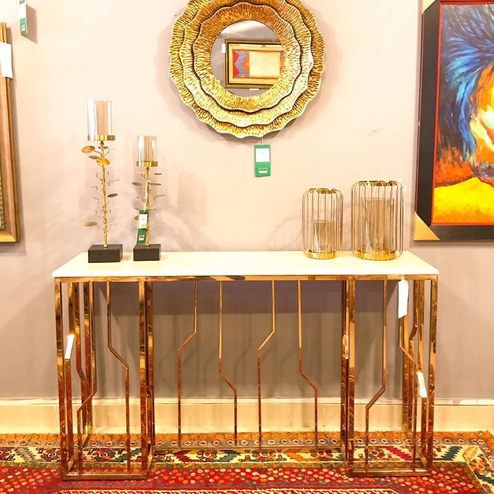 Modern Metal Console with Marble top