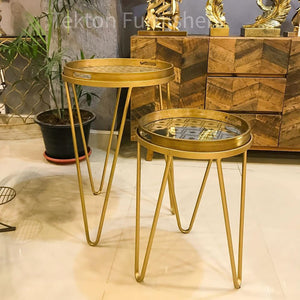 Multipurpose Iron Table Golden (2 Pcs Set)