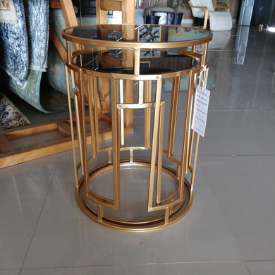 Golden Metallic Nest of Tables with Glass Top