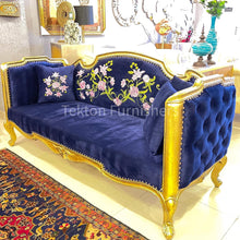 Load image into Gallery viewer, Three Seater Tufted Arms Sheesham Wood Sofa