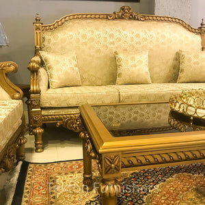 Traditional Hand Carved Solid Wood Sofa and Tables Set