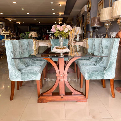 Trestle Dining Table with Kelly Upholstered Chairs