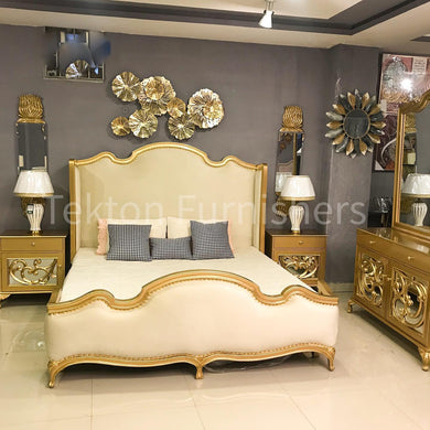 Upholstered Bed set in Sheesham wood.