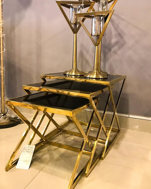 Metal Nest of Tables with Glass Top